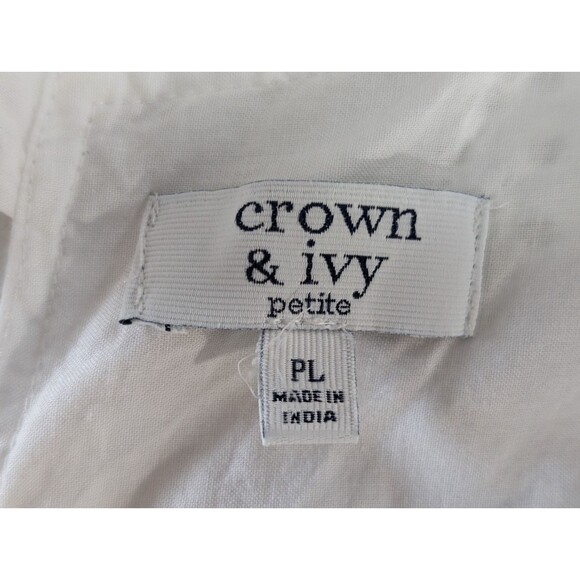 Crown & Ivy Blouse Women's PL White Eyelet Ruffle Long Sleeve Pull On Top - Picture 6 of 9